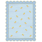 A beautifully hand-tufted area rug with a whimsical design of birds flying over an ocean theme. This wool rug features vibrant yellow and pink birds against a soft blue background with scalloped edges. Perfect for adding charm to any bedroom or as a large area rug for the living room.