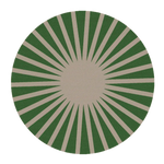 Contemporary green and tan ray design round area rug, hand tufted in wool. Perfect for large spaces like the living room or bedroom, this large area rug adds a modern touch to your home decor.