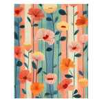 Vibrant Garden of Colors Hand Tufted Area Rug featuring a lively floral design with red, orange, and yellow flowers against a striped backdrop. Perfect for adding a touch of elegance to your dining room, this wool rug is ideal as a dining table rug or for formal dining room settings.