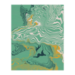 Stylish Gilded Green Marble Flow Hand Tufted Wool Rug with an abstract green, white, and gold swirl design. Perfect for adding a touch of elegance to any dining room as a dining table rug or formal dining room rug.