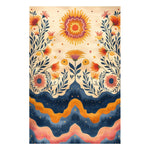 Vibrant Blooming Sunscape Hand Tufted Area Rug, perfect for a living room, featuring a wool design with floral patterns and sun motifs in warm colors, ideal for large 8x10 spaces.