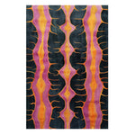 Vibrant Cosmic Currents Hand Tufted Area Rug featuring abstract orange and pink patterns on a dark background, perfect for adding a bold touch to offices, bedrooms, or any space in need of a stylish wool rug.