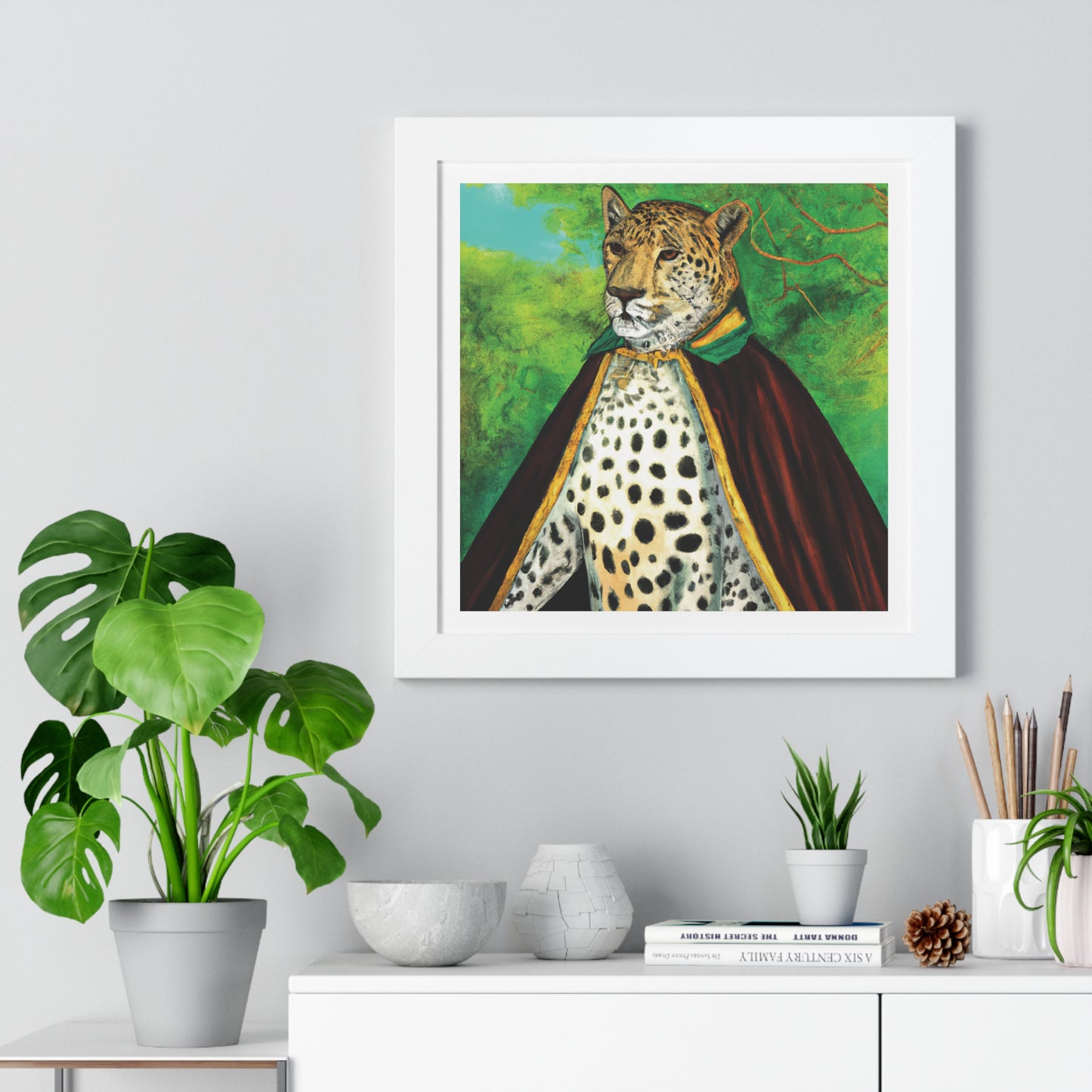 Royal Leopard in Red Robe Framed Poster Wall Art
