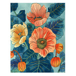Vibrant Blue Eden Bouquet Hand Tufted Area Rug featuring bold floral patterns in rich blues, oranges, and yellows. Perfect for adding a pop of color to living room or bedroom, this wool rug enhances any living room area with its artistic design.