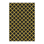 Luxurious Golden Art Deco Scale Black Tufted Area Rug, perfect for adding elegance to any bedroom or living room. This wool rug features a striking gold pattern on a black background, ideal for contemporary living room area rugs.