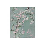 Green Chinoiserie Birds and Pink Cherry Blossom Fine Art Poster