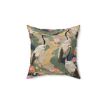 Elegant Crane and Floral Pattern Throw Pillow