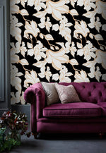 Gilded Petal Black and White Wallpaper