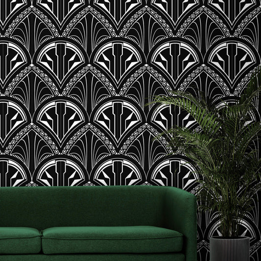 Monochrome Deco Floral Wallpaper