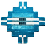 Vibrant Blue Aztec Steps Square Hand Tufted Wool Rug, ideal for adding a touch of elegance to living room and dining room spaces. This area rug features a striking geometric design reminiscent of Persian rugs, perfect for formal dining room settings. Crafted from high-quality wool, it offers both durability and style.