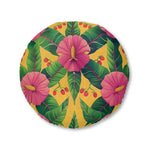 Vibrant Tropical Hibiscus and Cherry Floral Floor Pillow