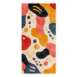 Arched Adventures Hand Tufted Area Rug featuring a vibrant abstract design with bold splashes of red, orange, blue, and black. This wool rug is perfect as a bathroom runner rug, kitchen runner rug, or a contemporary addition to large living room rugs and hallway runner rugs, adding a pop of color and style.