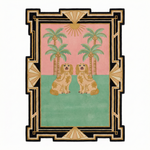 Art Deco Desert Foo Dogs Hand Tufted Wool Rug
