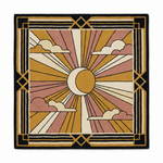 Decorative rug with sun and cloud design on a white background