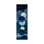 Azure Orbital Hand Tufted Wool Rug Runner featuring an abstract design with overlapping circles in shades of blue and white. This versatile area rug is perfect as a hallway runner rug, adding a contemporary touch to bedrooms, offices, or even as kitchen runner rugs.