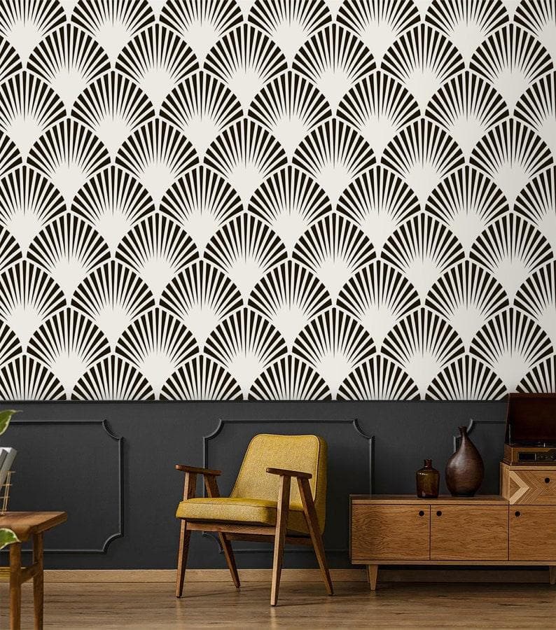 Black and White Art Deco Oversized Fans Wallpaper
