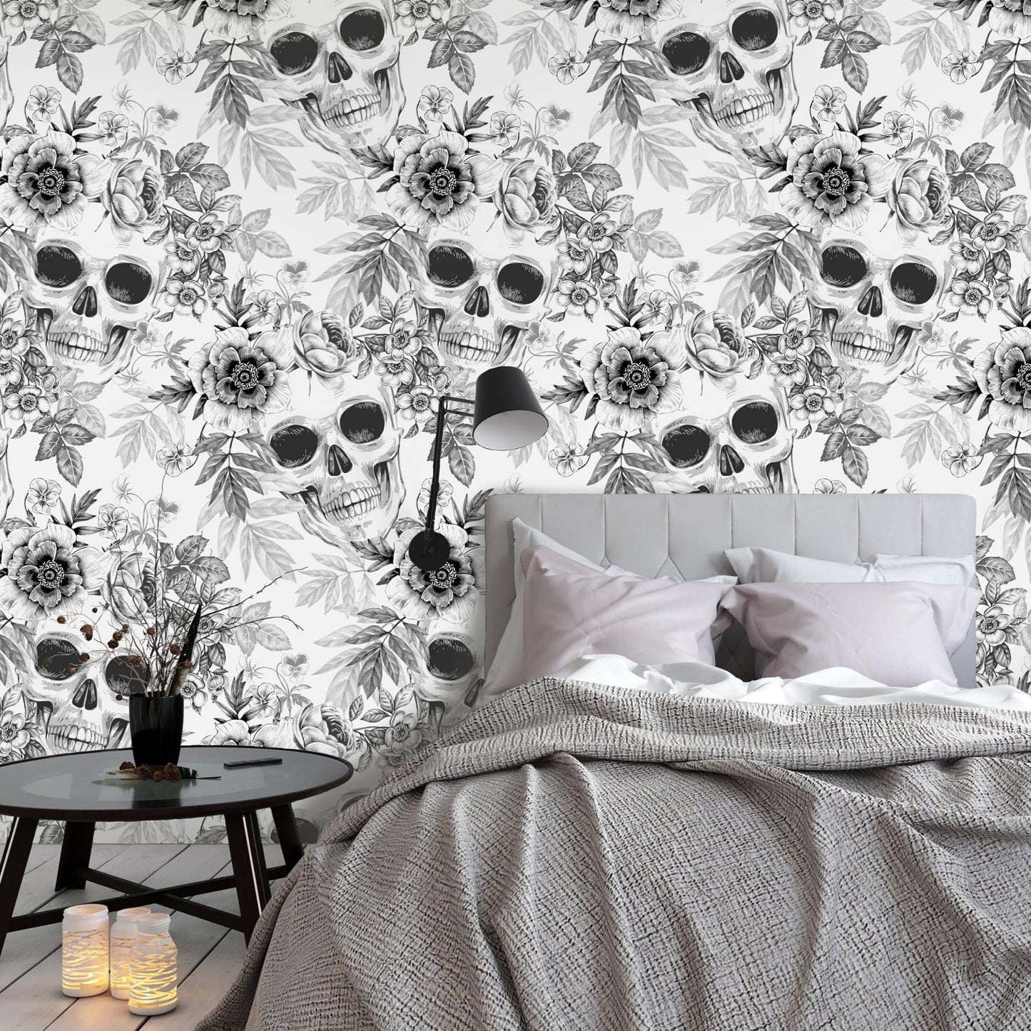 Black and White Skulls Flowers Self Adhesive Wallpaper Black and White Skulls Flowers Self Adhesive Wallpaper Black and White Skulls Flowers Self Adhesive Wallpaper 