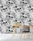 Black and White Skulls Flowers Self Adhesive Wallpaper 