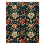 The Botanical Beauty Hand Tufted Wool Rug showcases an intricate floral design with vibrant red and cream flowers against a deep, rich background. This elegant area rug, perfect for dining room settings, adds a touch of sophistication and warmth as a dining table rug or dining room carpet.