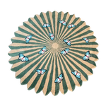 Round wool rug featuring a vibrant design of butterflies over a floral pattern, perfect for enhancing living room and dining room decor. This hand-tufted area rug brings an earthy charm to any space, making it an ideal choice for living room area rugs or dining room settings.