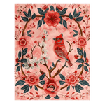 The Cardinal Charm Hand Tufted Rug showcases a vibrant design featuring a cardinal perched amidst a lush floral pattern. This exquisite area rug, crafted from quality wool, is perfect for adding a touch of nature-inspired elegance to your living room. Ideal for those seeking large living room rugs with a floral motif.