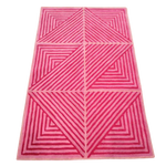 Contemporary hot pink geometric hand tufted wool area rug, perfect for large living rooms or dining rooms. The design features bold triangular patterns, adding a vibrant touch to any space.