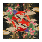 The Crimson Crane Legacy Hand Tufted Rug is a stunning area rug featuring elegant cranes, vibrant florals, and a bold red sun. Perfect for a formal dining room, this wool rug adds sophistication and warmth to any space, making it an ideal choice for large area rugs or dining room carpets.