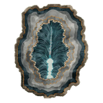 The Crystal Depths Hand Tufted Viscose Area Rug features an abstract design resembling a cross-section of a geode. With layers of blue, gray, and gold, this rug adds a touch of elegance and depth, perfect for modern interior decor.