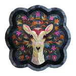 A beautifully designed hand tufted area rug featuring a vibrant deer motif with colorful foliage, perfect for adding a touch of nature to your office or dining room. This wool rug blends art and functionality, making it an ideal choice for dining room area rugs or stylish rugs for office settings.