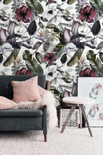 Dramatic Oversized Exotic Floral Watercolor Wallpaper
