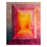 Vibrant area rug with a geometric design featuring warm hues of orange, pink, and purple, perfect for enhancing a living room or office space. This hand-tufted wool rug adds a touch of elegance and warmth to any setting.