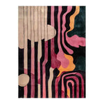Evolving Shapes Hand Tufted Area Rug featuring an abstract design with bold pink, black, and orange patterns. This wool rug adds a touch of modern art to any living room or dining room, perfect for formal dining room decor.