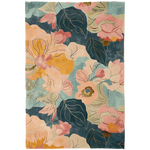 A stunning Floral Rhapsody Hand Tufted Area Rug, perfect for adding elegance to your living room. This wool rug features a vibrant floral pattern with pink, orange, and green hues, ideal for those seeking stylish living room area rugs.