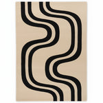 Rug with wavy black line design on beige and green background