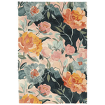 Garden Whimsy Hand Tufted Area Rug featuring vibrant floral patterns in shades of orange, pink, and blue against a dark background. This wool rug is perfect for adding a touch of elegance to living room spaces. Ideal as a living room rug 8x10, it combines beauty with function.