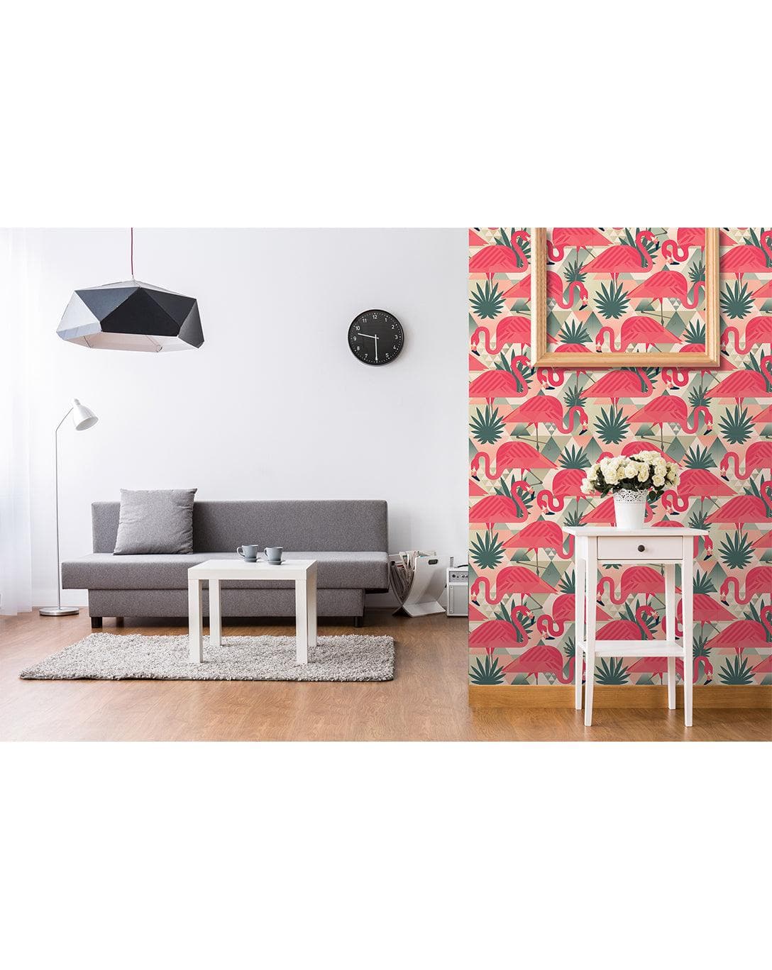 Geometric Tropical Pink Flamingo Removable Wallpaper 