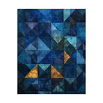 A stunning geometric area rug featuring a vibrant mix of blue and gold abstract patterns. This hand-tufted wool rug is perfect for adding a contemporary touch to your living room, kitchen, or hallway. Ideal as a hallway runner rug, kitchen runner rug, or bathroom runner rug, this versatile piece enhances any space with its modern design.