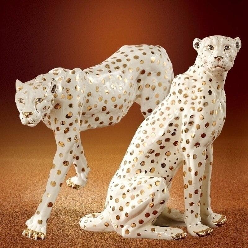 Glamorous White and Gold Leopard Statue