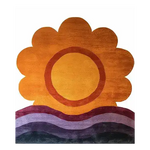 Vibrant Golden Bloom Hand Tufted Viscose Area Rug featuring a bold, abstract floral design with shades of orange, purple, and red. This contemporary wool rug is perfect for large living room spaces, adding a touch of elegance and warmth to any setting. Ideal for those seeking unique rugs for living room decor.