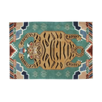 Stylish Green Oriental Tiger Hand Tufted Wool Rug showcasing a bold tiger motif on a green background, perfect for adding a touch of elegance to large living rooms. This area rug is an ideal piece for those seeking unique rugs for living rooms, combining traditional design with the quality of a wool rug.