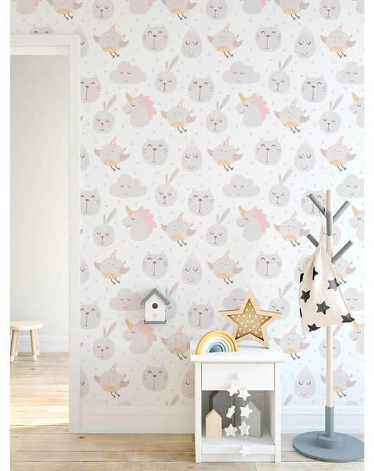 Pastel Color Cute Animals Kids Room Removable Wallpaper Pastel Color Cute Animals Kids Room Removable Wallpaper 