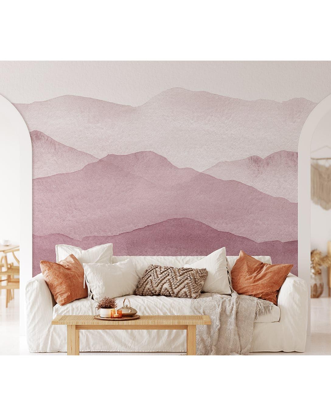 Pink Watercolor Abstract Mountains Mural Pink Watercolor Abstract Mountains Mural 