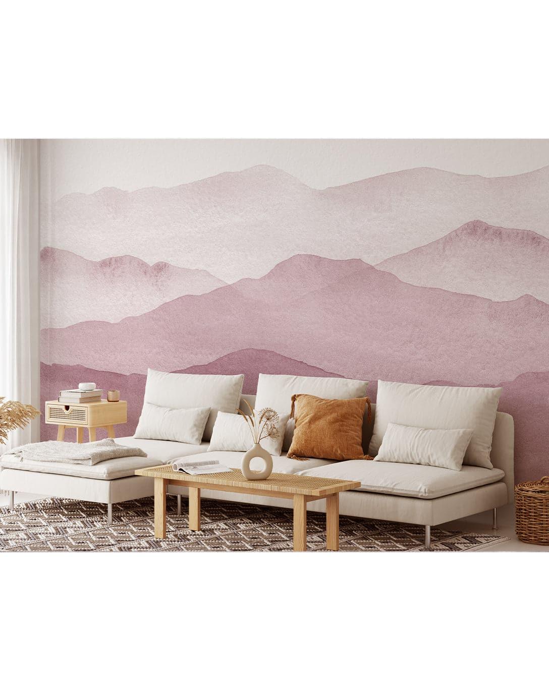 Pink Watercolor Abstract Mountains Mural Pink Watercolor Abstract Mountains Mural 