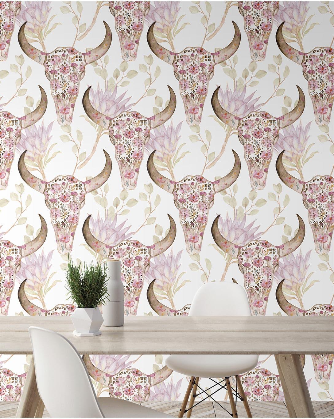Protea Flowers With Skulls Removable Wallpaper 