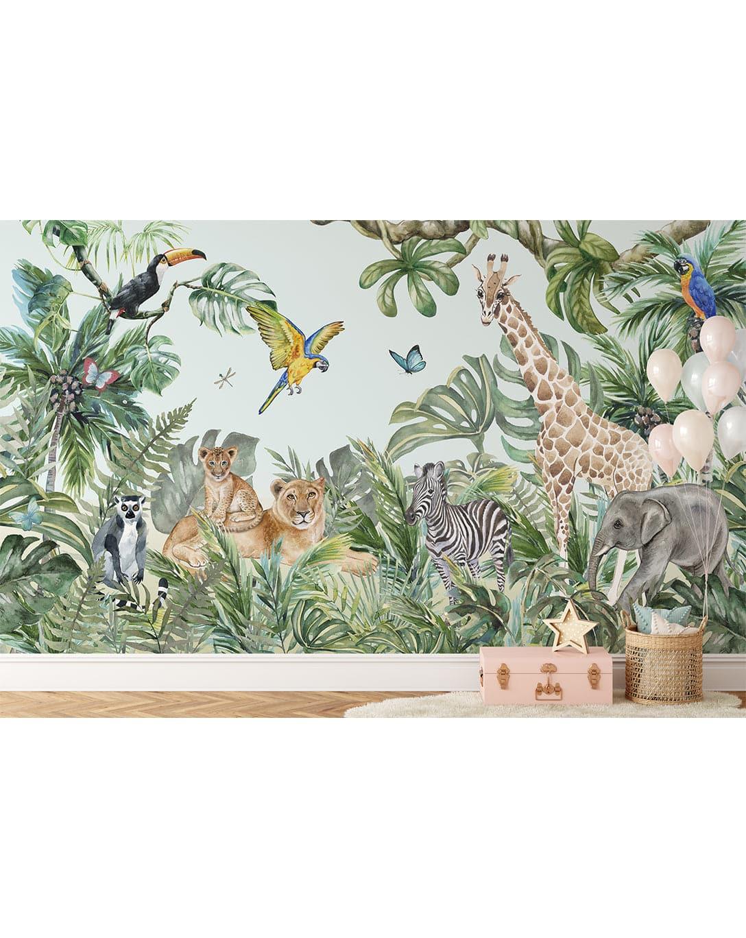 Safari Jungle Exotic Animals Kids Room Wall Mural 