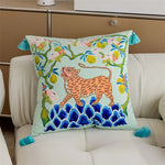 Luxe Leaping Tiger & Lemon Tree Pillow Cover