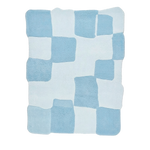 Blue and white checkered rug on a white background