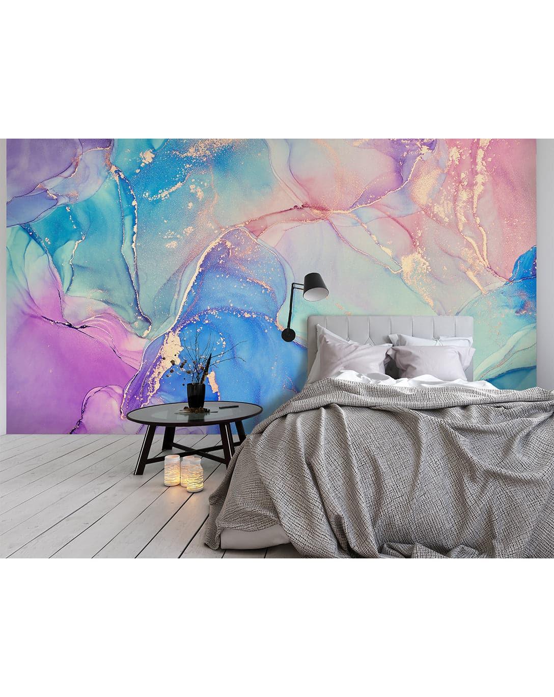 Watercolor Abstract Pink Blue Purple Paint Marble Wall Mural 