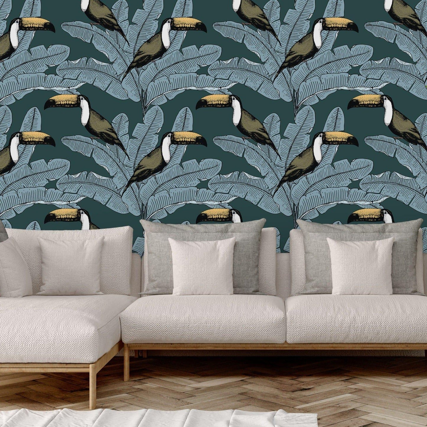 Watercolor Sea World Ocean Fish Turtle Dolphin Jellyfish Wall Mural Tropical Toucan Palm Leaves Removable Wallpaper 