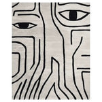 Top view of an abstract gaze hand-tufted area rug, ideal for contemporary living rooms. This wool rug features bold black lines forming eye-catching patterns, perfect for adding a modern touch to your space. Sized 8x10, it's an excellent choice for those seeking stylish living room area rugs.